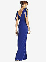 Rear View Thumbnail - Cobalt Blue Bow-Shoulder Sleeveless Deep V-Back Mermaid Dress