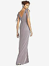 Rear View Thumbnail - Cashmere Gray Bow-Shoulder Sleeveless Deep V-Back Mermaid Dress