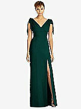 Front View Thumbnail - Evergreen Bow-Shoulder Sleeveless Deep V-Back Mermaid Dress
