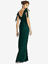 Rear View Thumbnail - Evergreen Bow-Shoulder Sleeveless Deep V-Back Mermaid Dress