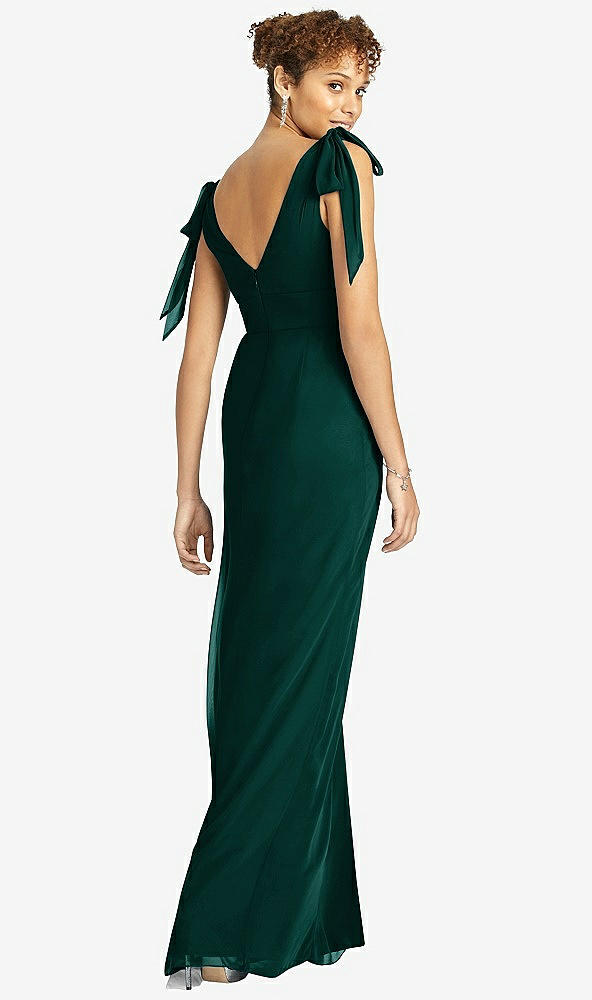 Back View - Evergreen Bow-Shoulder Sleeveless Deep V-Back Mermaid Dress