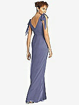 Rear View Thumbnail - French Blue Bow-Shoulder Sleeveless Deep V-Back Mermaid Dress