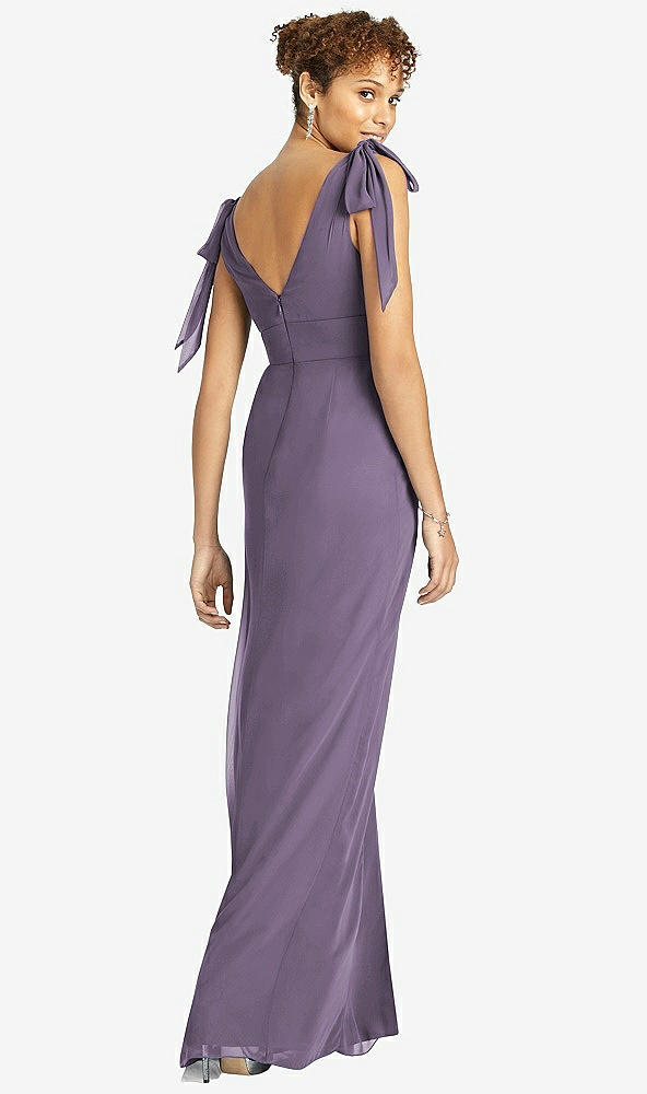 Back View - Lavender Bow-Shoulder Sleeveless Deep V-Back Mermaid Dress
