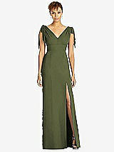Front View Thumbnail - Olive Green Bow-Shoulder Sleeveless Deep V-Back Mermaid Dress