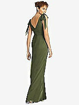 Rear View Thumbnail - Olive Green Bow-Shoulder Sleeveless Deep V-Back Mermaid Dress