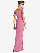 Rear View Thumbnail - Orchid Pink Bow-Shoulder Sleeveless Deep V-Back Mermaid Dress