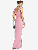Rear View Thumbnail - Peony Pink Bow-Shoulder Sleeveless Deep V-Back Mermaid Dress