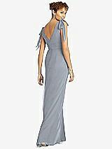 Rear View Thumbnail - Platinum Bow-Shoulder Sleeveless Deep V-Back Mermaid Dress