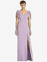 Front View Thumbnail - Pale Purple Bow-Shoulder Sleeveless Deep V-Back Mermaid Dress