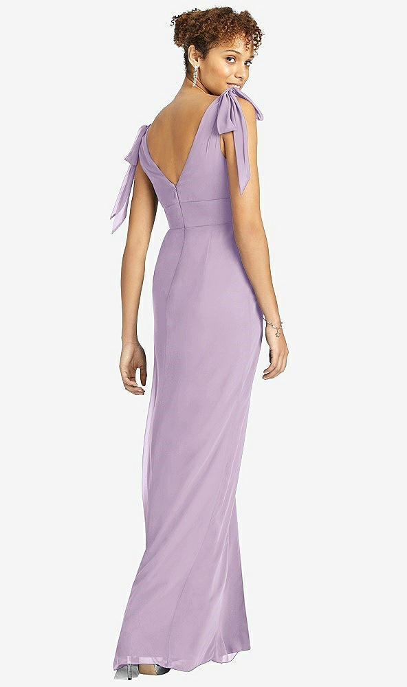 Back View - Pale Purple Bow-Shoulder Sleeveless Deep V-Back Mermaid Dress