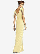 Rear View Thumbnail - Pale Yellow Bow-Shoulder Sleeveless Deep V-Back Mermaid Dress