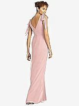 Rear View Thumbnail - Rose - PANTONE Rose Quartz Bow-Shoulder Sleeveless Deep V-Back Mermaid Dress