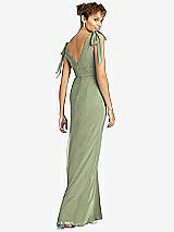 Rear View Thumbnail - Sage Bow-Shoulder Sleeveless Deep V-Back Mermaid Dress