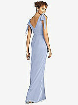 Rear View Thumbnail - Sky Blue Bow-Shoulder Sleeveless Deep V-Back Mermaid Dress