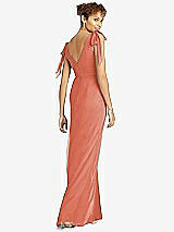 Rear View Thumbnail - Terracotta Copper Bow-Shoulder Sleeveless Deep V-Back Mermaid Dress