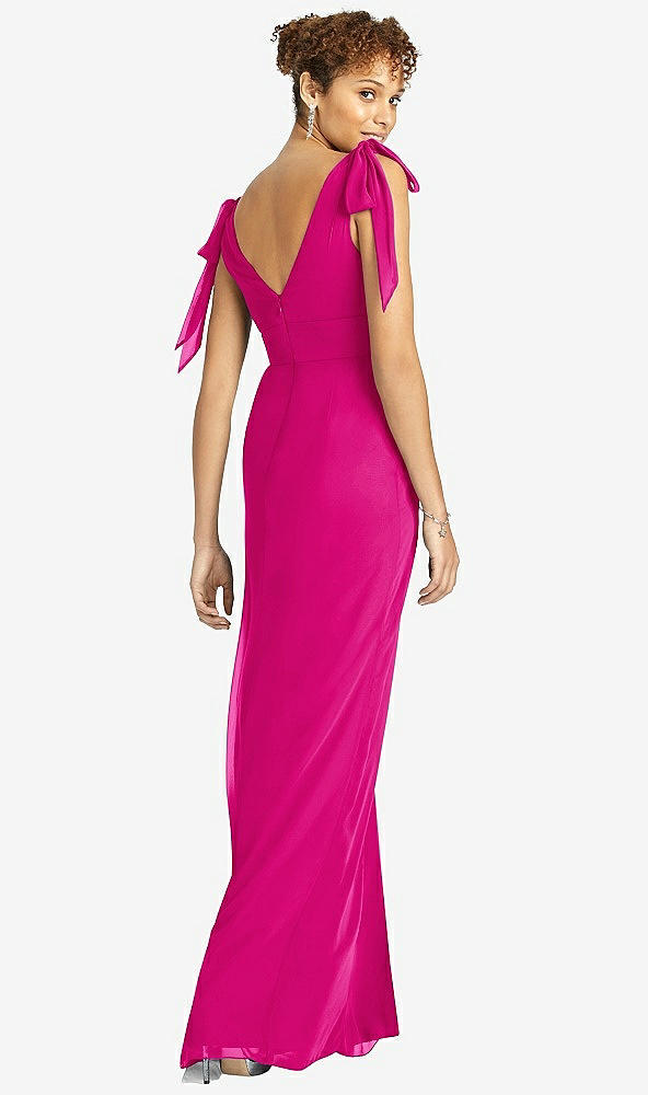 Back View - Think Pink Bow-Shoulder Sleeveless Deep V-Back Mermaid Dress