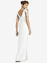 Rear View Thumbnail - White Bow-Shoulder Sleeveless Deep V-Back Mermaid Dress
