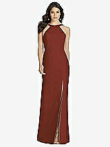 Front View Thumbnail - Auburn Moon High-Neck Backless Crepe Trumpet Gown