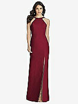 Front View Thumbnail - Burgundy High-Neck Backless Crepe Trumpet Gown