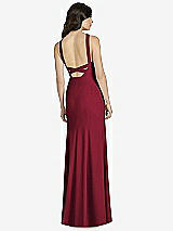 Rear View Thumbnail - Burgundy High-Neck Backless Crepe Trumpet Gown