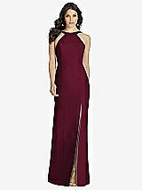 Front View Thumbnail - Cabernet High-Neck Backless Crepe Trumpet Gown