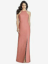 Front View Thumbnail - Desert Rose High-Neck Backless Crepe Trumpet Gown
