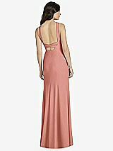 Rear View Thumbnail - Desert Rose High-Neck Backless Crepe Trumpet Gown
