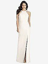 Front View Thumbnail - Ivory High-Neck Backless Crepe Trumpet Gown