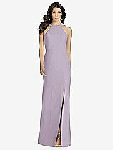 Front View Thumbnail - Lilac Haze High-Neck Backless Crepe Trumpet Gown