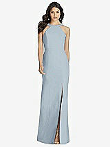 Front View Thumbnail - Mist High-Neck Backless Crepe Trumpet Gown