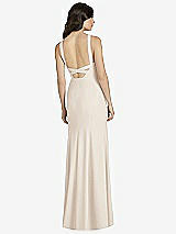 Rear View Thumbnail - Oat High-Neck Backless Crepe Trumpet Gown