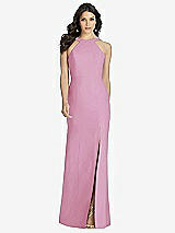 Front View Thumbnail - Powder Pink High-Neck Backless Crepe Trumpet Gown