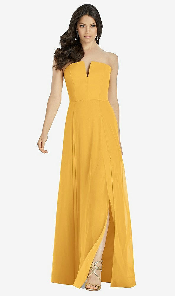 Front View - NYC Yellow Strapless Notch Chiffon Maxi Dress