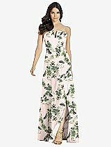 Front View Thumbnail - Palm Beach Print Strapless Notch Chiffon Maxi Dress