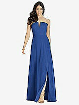 Front View Thumbnail - Classic Blue Strapless Notch Chiffon Maxi Dress
