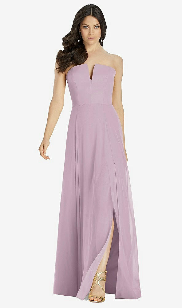 Front View - Suede Rose Strapless Notch Chiffon Maxi Dress