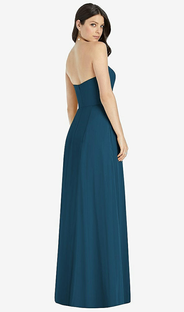 Back View - Atlantic Blue Strapless Notch Chiffon Maxi Dress