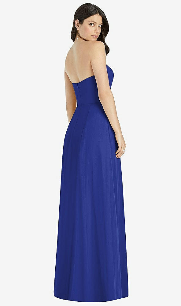 Back View - Cobalt Blue Strapless Notch Chiffon Maxi Dress