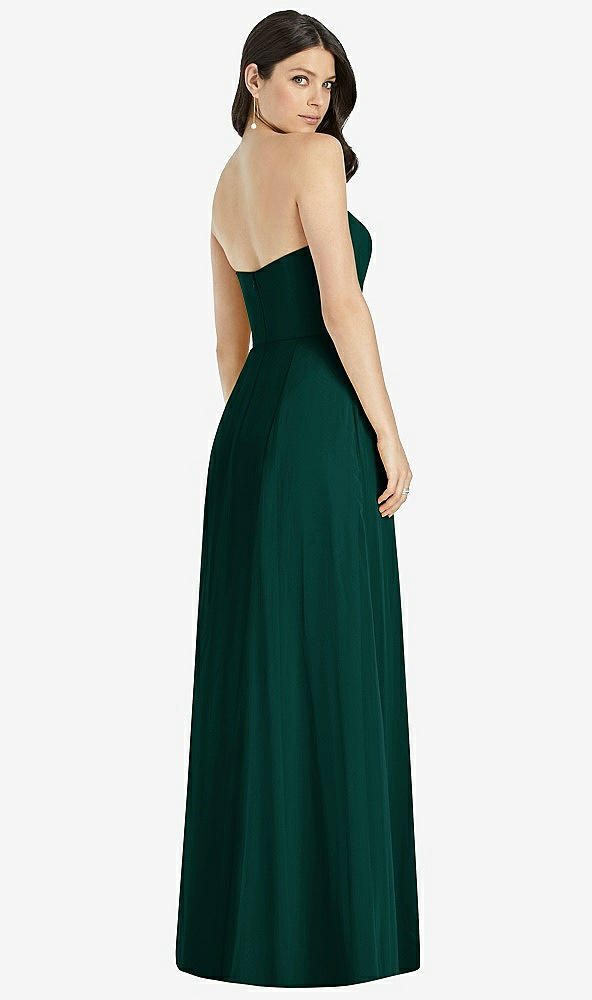 Back View - Evergreen Strapless Notch Chiffon Maxi Dress