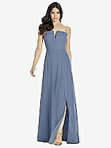 Front View Thumbnail - Larkspur Blue Strapless Notch Chiffon Maxi Dress
