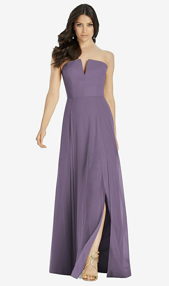 Front View - Lavender Strapless Notch Chiffon Maxi Dress