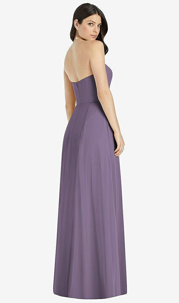 Back View - Lavender Strapless Notch Chiffon Maxi Dress
