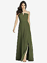 Front View Thumbnail - Olive Green Strapless Notch Chiffon Maxi Dress