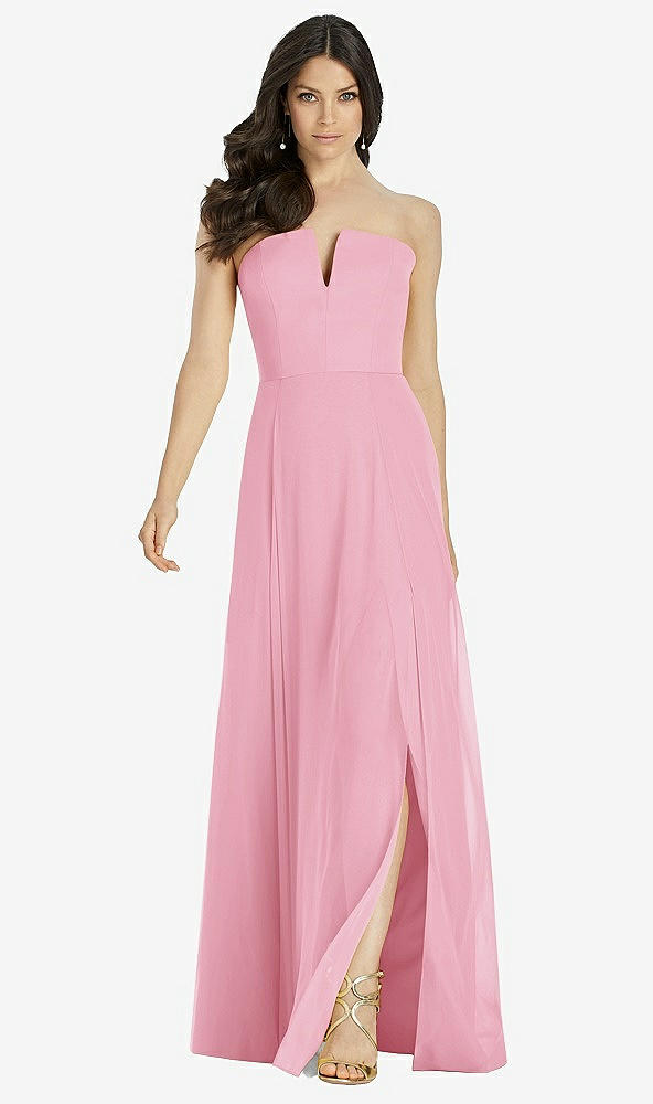 Front View - Peony Pink Strapless Notch Chiffon Maxi Dress