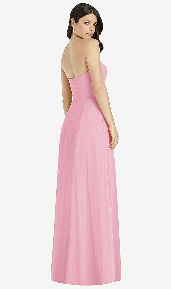 Back View - Peony Pink Strapless Notch Chiffon Maxi Dress