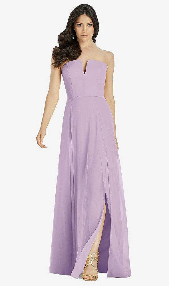 Front View - Pale Purple Strapless Notch Chiffon Maxi Dress