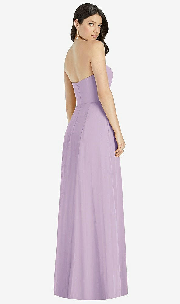 Back View - Pale Purple Strapless Notch Chiffon Maxi Dress