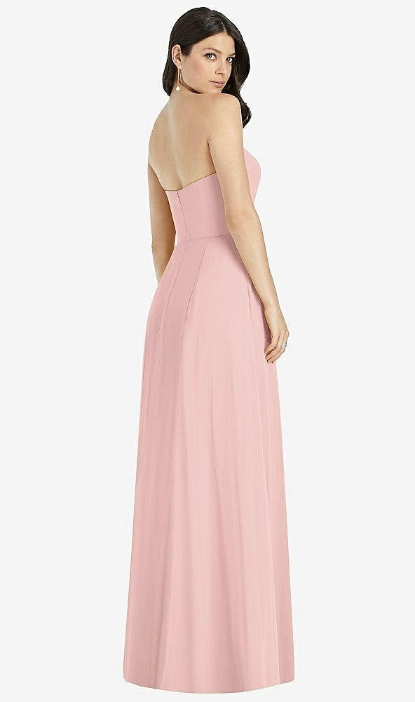 Back View - Rose - PANTONE Rose Quartz Strapless Notch Chiffon Maxi Dress