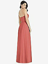 Rear View Thumbnail - Coral Pink Strapless Notch Chiffon Maxi Dress