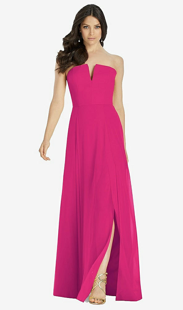 Front View - Think Pink Strapless Notch Chiffon Maxi Dress
